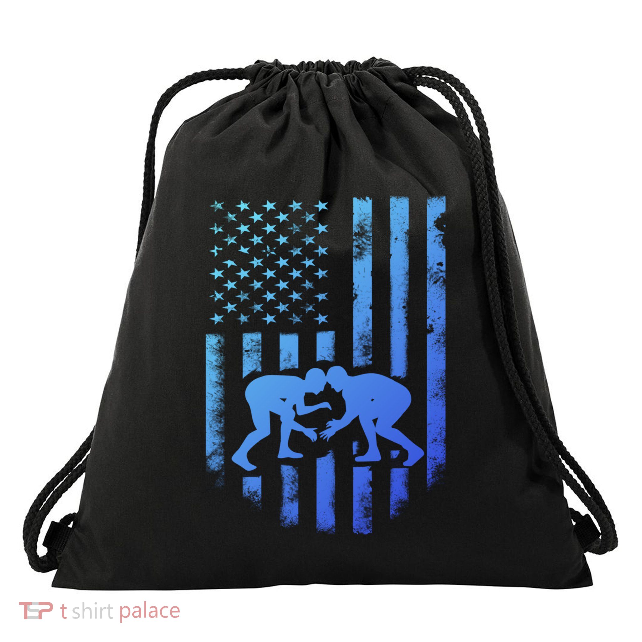 American Flag Wrestling Gift Distressed Wrestle Gift Drawstring Bag