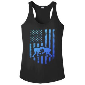 American Flag Wrestling Gift Distressed Wrestle Gift Ladies PosiCharge Competitor Racerback Tank