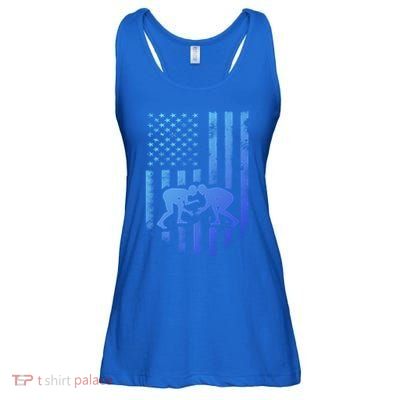 American Flag Wrestling Gift Distressed Wrestle Gift Ladies Essential Flowy Tank