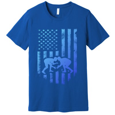 American Flag Wrestling Gift Distressed Wrestle Gift Premium T-Shirt