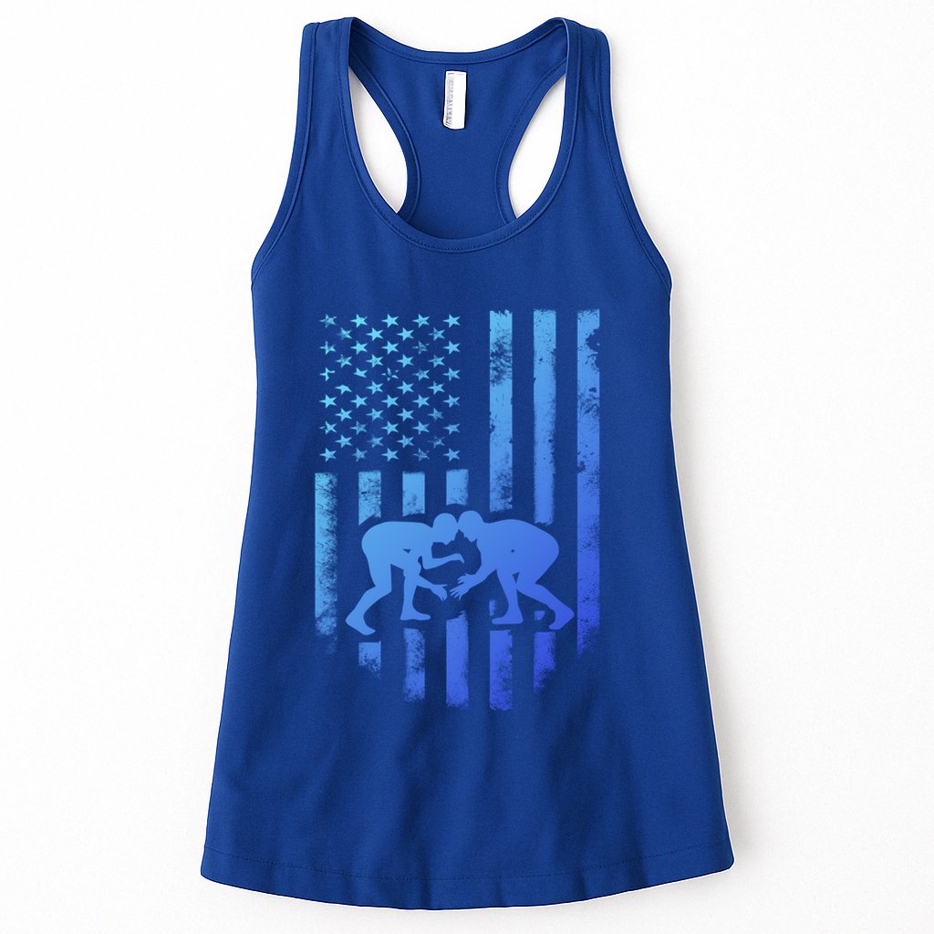 American Flag Wrestling Gift Distressed Wrestle Gift Womens Tank Top