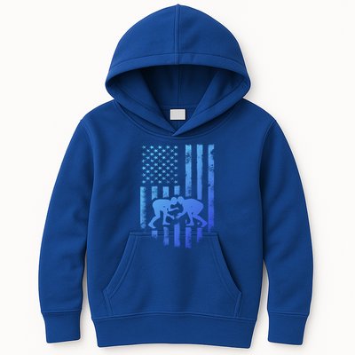 American Flag Wrestling Gift Distressed Wrestle Gift Kids Hoodie