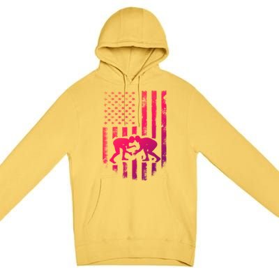 American Flag Wrestling Gift Distressed Wrestle Gift Premium Pullover Hoodie