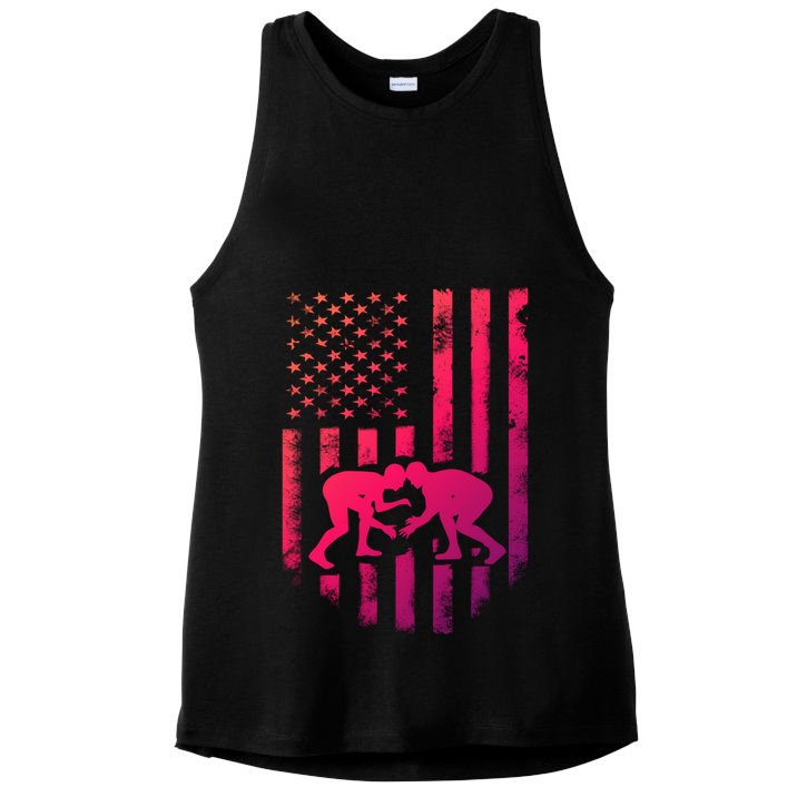 American Flag Wrestling Gift Distressed Wrestle Gift Ladies PosiCharge Tri-Blend Wicking Tank