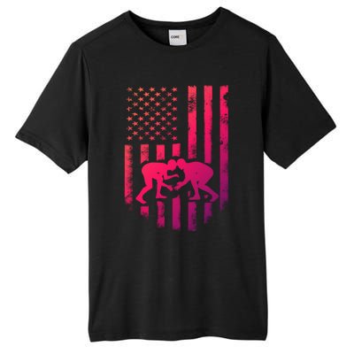 American Flag Wrestling Gift Distressed Wrestle Gift Tall Fusion ChromaSoft Performance T-Shirt