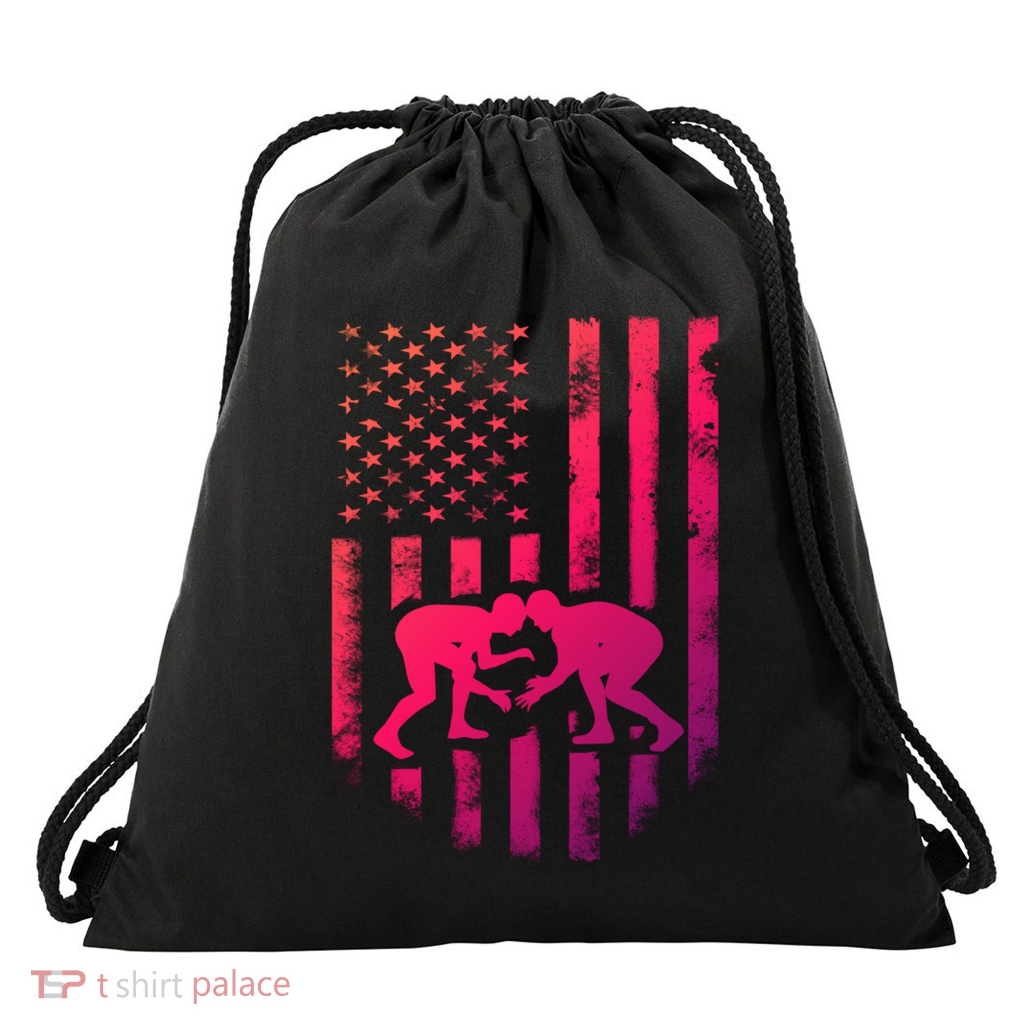 American Flag Wrestling Gift Distressed Wrestle Gift Drawstring Bag