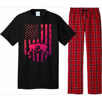 American Flag Wrestling Gift Distressed Wrestle Gift Pajama Set