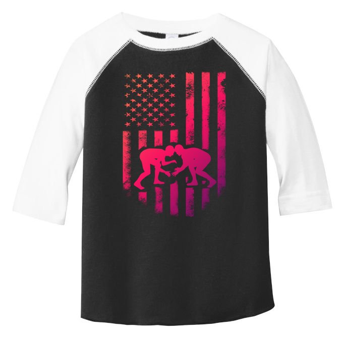 American Flag Wrestling Gift Distressed Wrestle Gift Toddler Fine Jersey T-Shirt