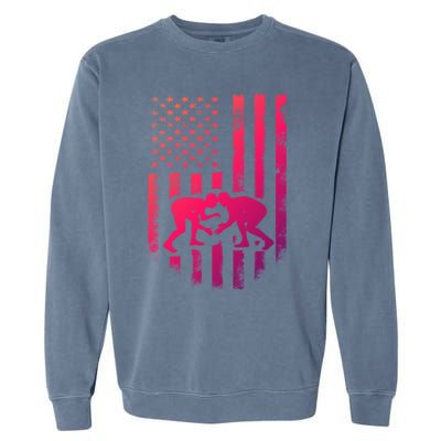 American Flag Wrestling Gift Distressed Wrestle Gift Garment-Dyed Sweatshirt