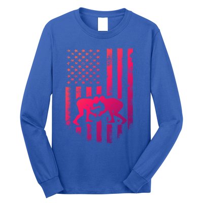 American Flag Wrestling Gift Distressed Wrestle Gift Long Sleeve Shirt