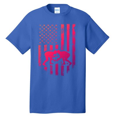 American Flag Wrestling Gift Distressed Wrestle Gift Tall T-Shirt