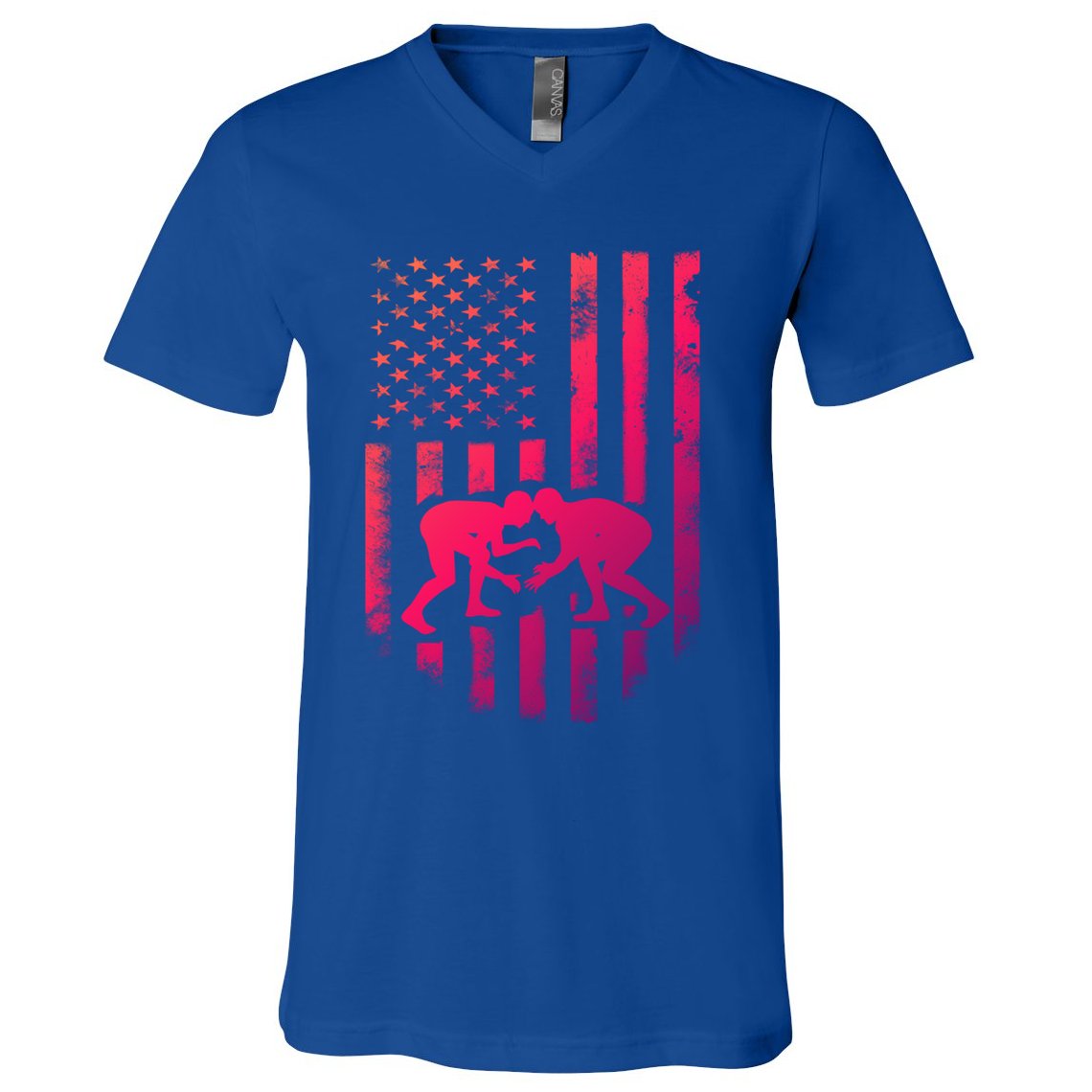 American Flag Wrestling Gift Distressed Wrestle Gift V-Neck T-Shirt