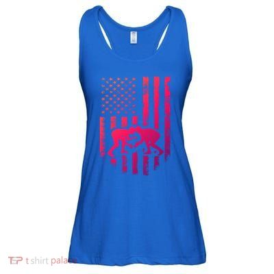 American Flag Wrestling Gift Distressed Wrestle Gift Ladies Essential Flowy Tank