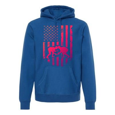 American Flag Wrestling Gift Distressed Wrestle Gift Premium Hoodie