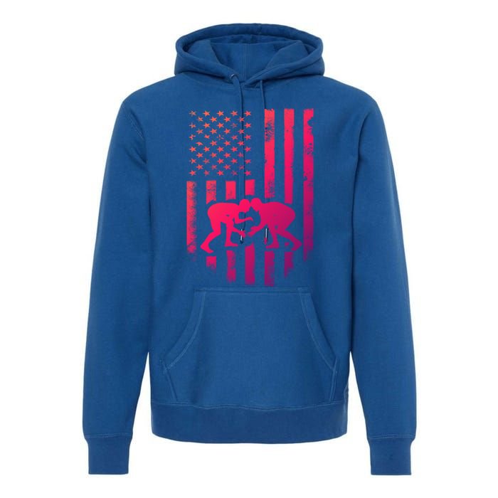 American Flag Wrestling Gift Distressed Wrestle Gift Premium Hoodie