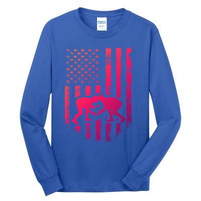 American Flag Wrestling Gift Distressed Wrestle Gift Tall Long Sleeve T-Shirt