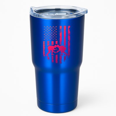 American Flag Wrestling Gift Distressed Wrestle Gift Tumbler