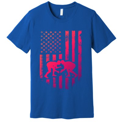 American Flag Wrestling Gift Distressed Wrestle Gift Premium T-Shirt