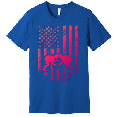 American Flag Wrestling Gift Distressed Wrestle Gift Premium T-Shirt