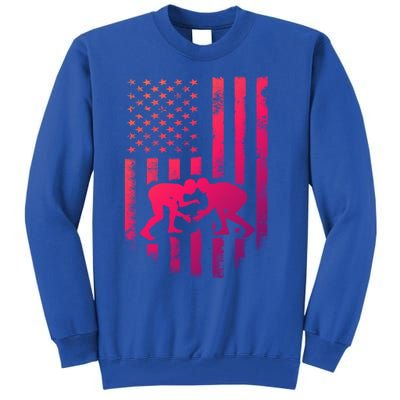 American Flag Wrestling Gift Distressed Wrestle Gift Tall Sweatshirt