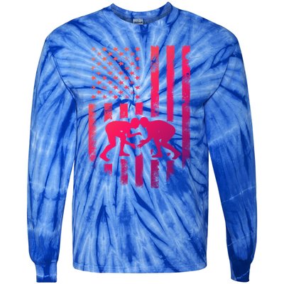 American Flag Wrestling Gift Distressed Wrestle Gift Tie-Dye Long Sleeve Shirt