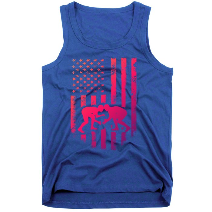 American Flag Wrestling Gift Distressed Wrestle Gift Tank Top