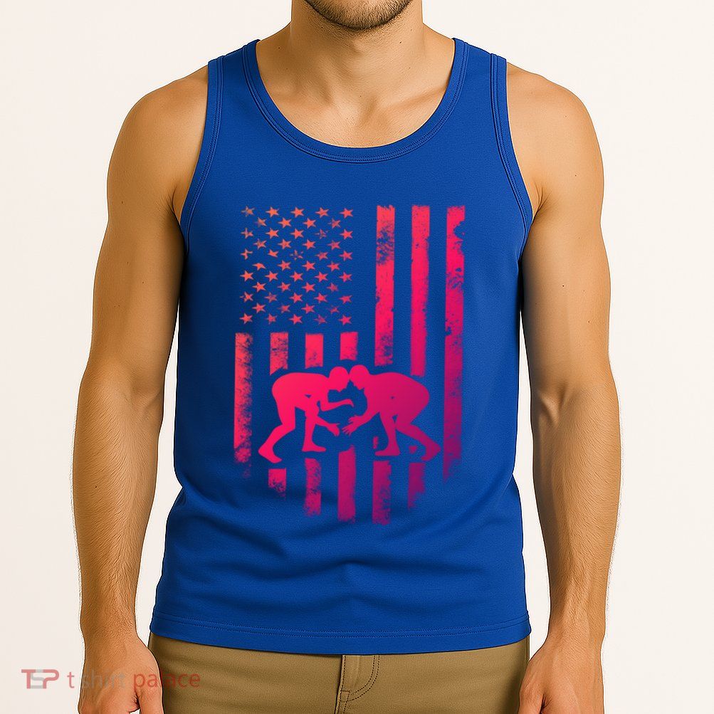 American Flag Wrestling Gift Distressed Wrestle Gift Tank Top