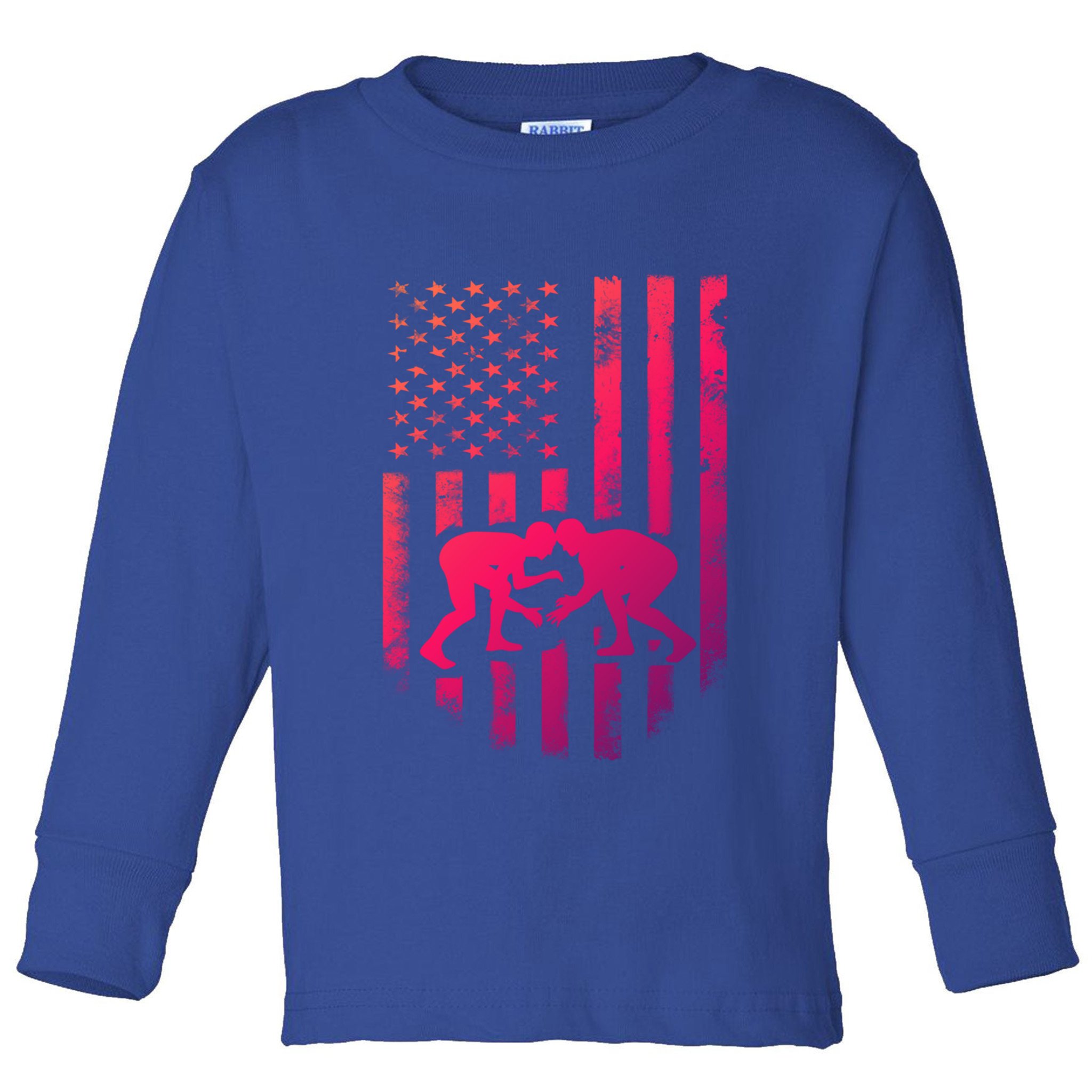 American Flag Wrestling Gift Distressed Wrestle Gift Toddler Long Sleeve Shirt