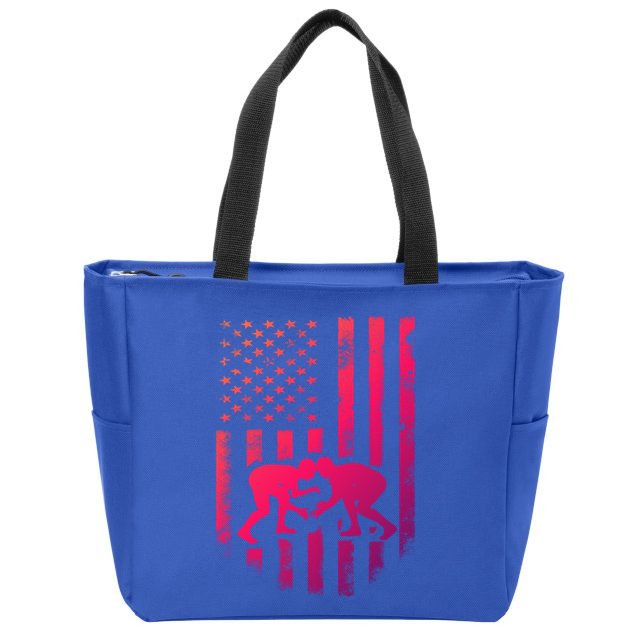 American Flag Wrestling Gift Distressed Wrestle Gift Zip Tote Bag