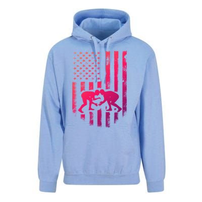 American Flag Wrestling Gift Distressed Wrestle Gift Unisex Surf Hoodie