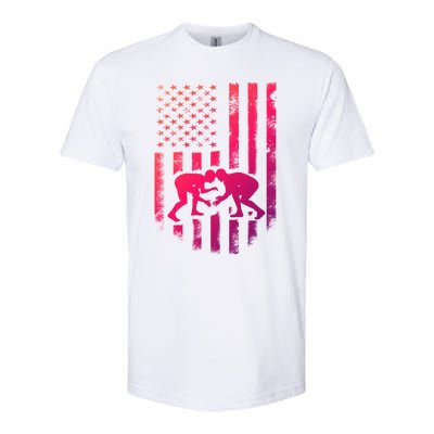 American Flag Wrestling Gift Distressed Wrestle Gift Softstyle CVC T-Shirt