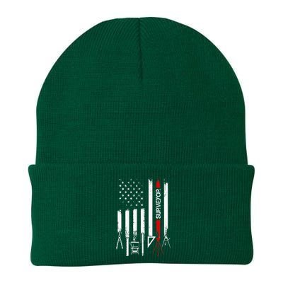 American Flag with Surveyor for wo father Knit Cap Winter Beanie