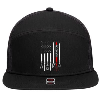 American Flag with Surveyor for wo father 7 Panel Mesh Trucker Snapback Hat