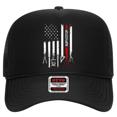 American Flag with Surveyor for wo father High Crown Mesh Back Trucker Hat