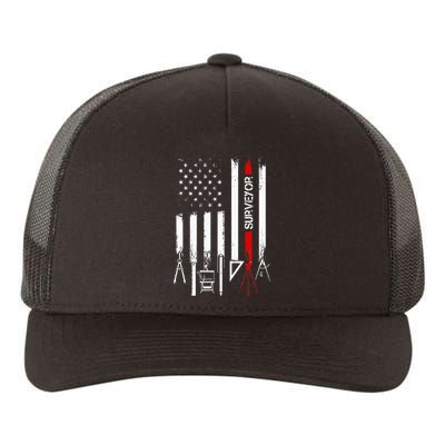 American Flag with Surveyor for wo father Yupoong Adult 5-Panel Trucker Hat