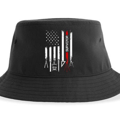 American Flag with Surveyor for wo father Sustainable Bucket Hat