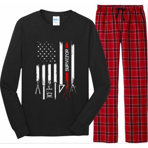 American Flag with Surveyor for wo father Long Sleeve Pajama Set