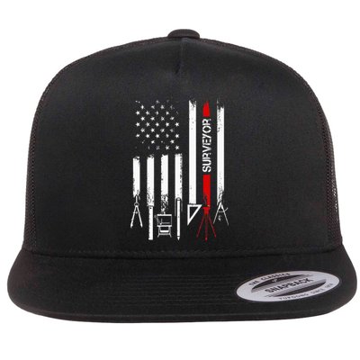 American Flag with Surveyor for wo father Flat Bill Trucker Hat