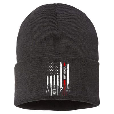 American Flag with Surveyor for wo father Sustainable Knit Beanie