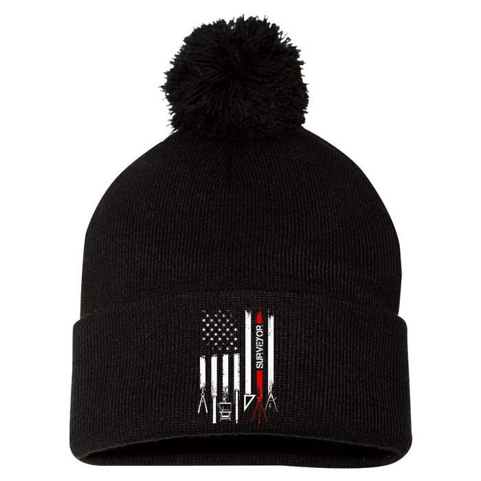 American Flag with Surveyor for wo father Pom Pom 12in Knit Beanie