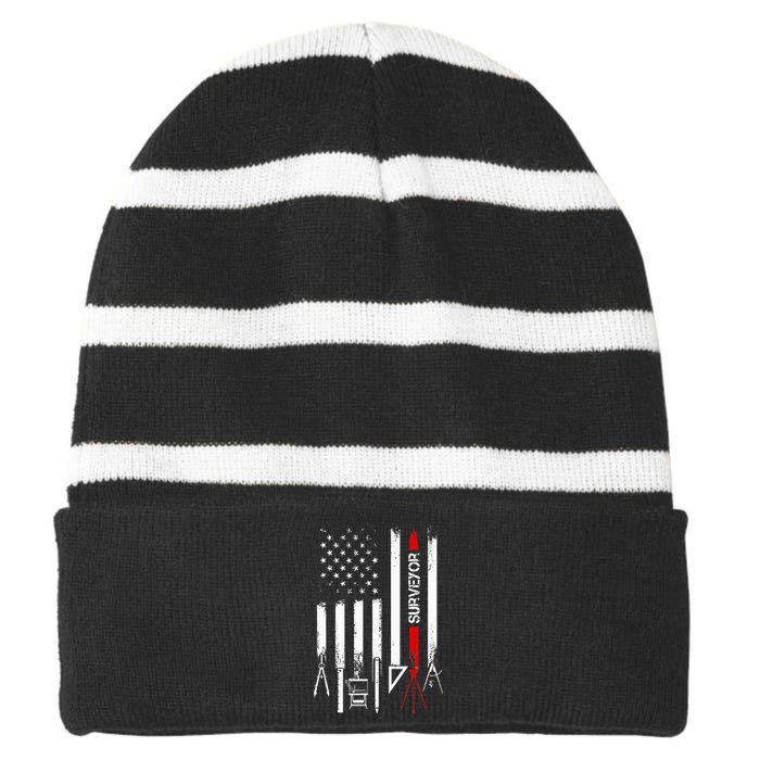 American Flag with Surveyor for wo father Striped Beanie with Solid Band