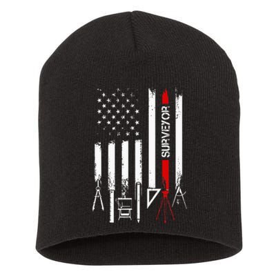 American Flag with Surveyor for wo father Short Acrylic Beanie