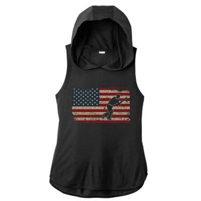 American Flag With Cricket Bat And Balls Funny Gift Ladies PosiCharge Tri-Blend Wicking Draft Hoodie Tank