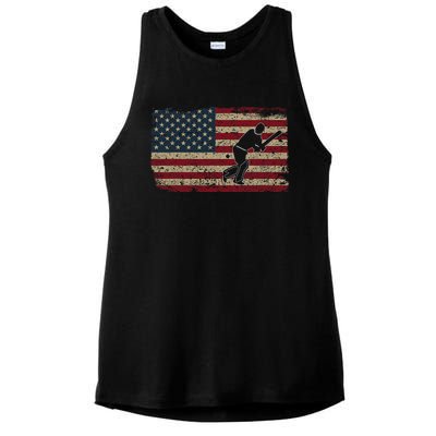 American Flag With Cricket Bat And Balls Funny Gift Ladies PosiCharge Tri-Blend Wicking Tank