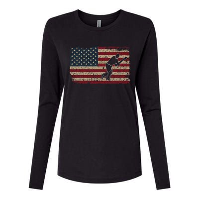 American Flag With Cricket Bat And Balls Funny Gift Womens Cotton Relaxed Long Sleeve T-Shirt