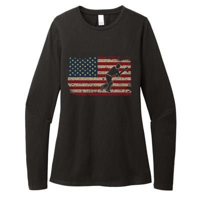 American Flag With Cricket Bat And Balls Funny Gift Womens CVC Long Sleeve Shirt