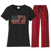 American Flag With Cricket Bat And Balls Funny Gift Women's Flannel Pajama Set