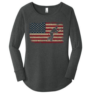 American Flag With Cricket Bat And Balls Funny Gift Women's Perfect Tri Tunic Long Sleeve Shirt