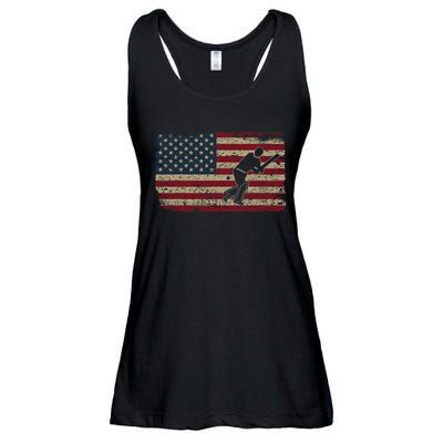 American Flag With Cricket Bat And Balls Funny Gift Ladies Essential Flowy Tank