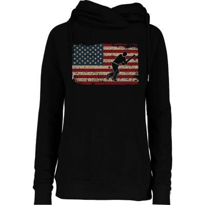 American Flag With Cricket Bat And Balls Funny Gift Womens Funnel Neck Pullover Hood